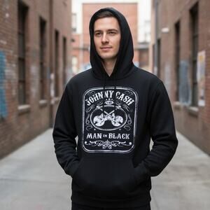 Johnny Cash "Man in Black" Hoodie - Size M - Vintage Graphic Sweatshirt